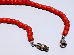 1930s Antique Red Coral Faceted Beads Beaded single Strand Necklace Choker 30gr