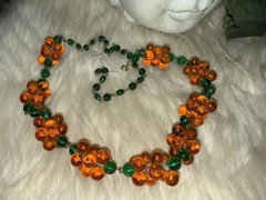 Louis Rousselet Rare Gorgeous Gripoix Green & Amber Glass In 25 Inches Long! D5