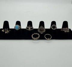 Vintage Estate Custom Jewelry Ring Lot, 8 Rings With Heart Shape Case