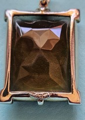 Vintage Mid-Century Rectangular Faceted Glass Pendant Gold Tone Frame 2 Inch