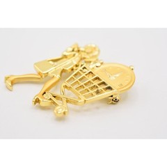 Danecraft Vintage Mother’s Day Pin Brooch Mom On Go Baby Shopping Cart NOS BinA9