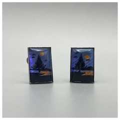 Butterfly Wing Pine Tree Lake Screw Back Earrings Small Rectangular