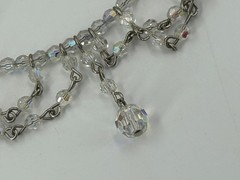 Vintage Crystal Choker Tension Necklace Silver Tone AB Faceted Glass Dangle