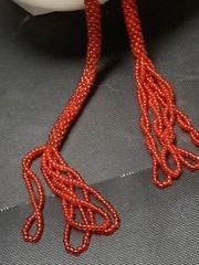 Vintage Lariat Necklace Flapper Red Beaded Tassel 45” Soft Lightweight Easy