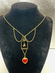 Vintage Boho Quirky Love Bird Dove Pink Photo Heart Locket Statement Necklace