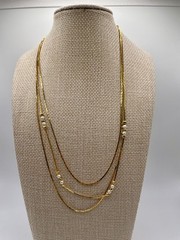 Vintage Gold Tone Multi Strand Necklace Dainty Faux Pearls