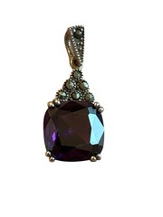 Sterling Silver Dark Purple Faux Amethyst Art Deco Style Pendant Marcasite 925