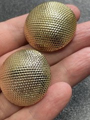 Vintage High End Large 1.2” Textured Gold Tone Domed Clip Earrings
