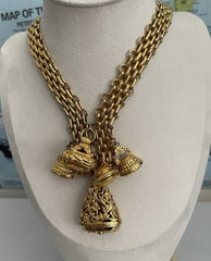Stamped Links Filigree Charm fob pendant Necklace Extremely Rare antiqued gold