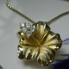 Hibiscus white stone VERMEIL 0.925 Sterling Silver Estate 20″ BOX Chain Necklace