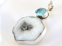 Huge Sterling Silver 925 Natural Heated Blue Topaz Modernist Pendant