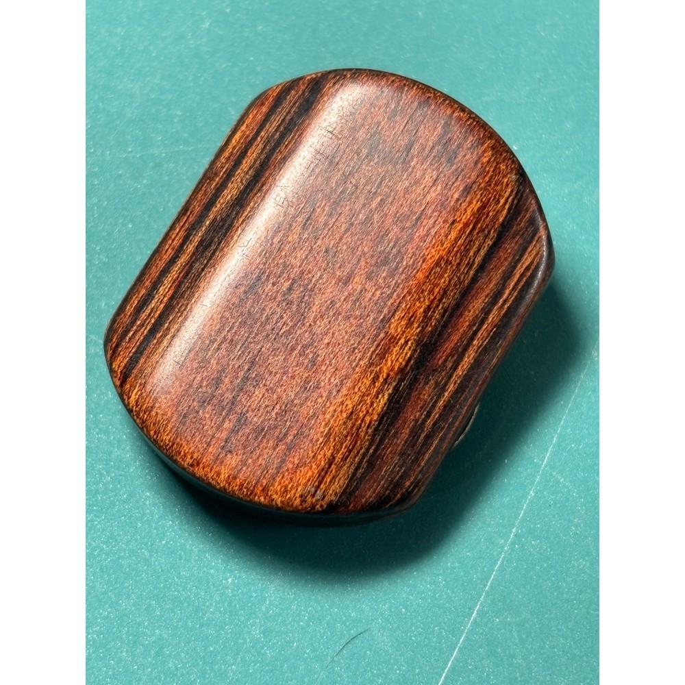 Vintage Polished Wood Scarf Clip Gold Tone Hinged Ring Brown Grain Accessory