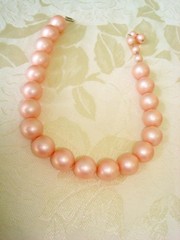 Vintage Choker Necklace With Pink Plastic Beads 15 In. KJ