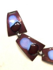 VTG ENAMEL/GLASS KAY DENNING COPPER BRACELET RUSSET/PERIWINKLE/RED 7.5″