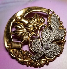 Victorian Vintage Repousse Flower Art Nouveau Art Deco Brooch 2″ Fine Detail