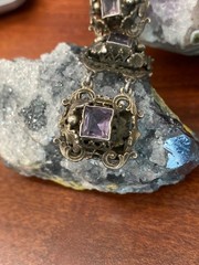 Antique Austro-Hungarian 800 Silver Filigree Amethyst Panel Bracelet – 38.56g 8”