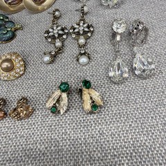 Vintage Rhinestone Earring Lot 11 Pair Dangle Leaves Crystal Monet Roman