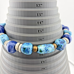 Vintage Chunky Artisan Blue Glazed Ceramic Bead Statement Necklace