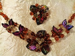 Vintage 40’s West Germany Necklace & Earring Set Wired Iridescent Glass Bead’s