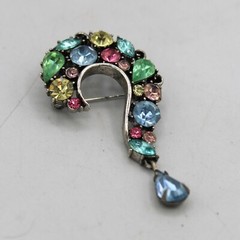 Lisner Rhinestone Brooch Pin Pastel Blue Pink Green Silver Tone