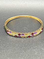 925 Sterling Silver Bracelet Multi Gemstone Heart Link Gold Filled 14K Vintage