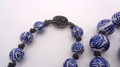 Vintage Chinese Export Hand Knotted Blue & White Graduating Bead Necklace