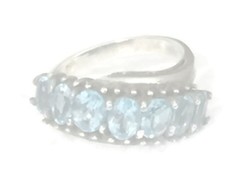 Vintage Blue CZ Ring Band Eternity Sterling Silver Women Cocktail Size 5.50