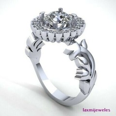 1.50 Ct Floral Halo Lab-Created Diamond Vintage Ring 14K White Gold Over Silver