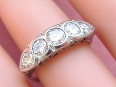 ANTIQUE ART DECO 1.35 ctw OLD DIAMOND PLATINUM 5-STONE COCKTAIL RING 1930 sz 5.5