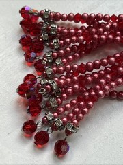 Vintage Super Long Dangle Drop Red Crystal Rivoli Pink Pearl Clip On Earrings