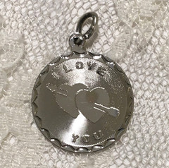 Vintage Sterling Silver Charm I Love You Double Hearts I love you Engraving 70s