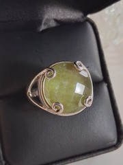 Vintage Designer Faceted Prehnite Cocktail Statement Ring Size 9 Sterling Silver