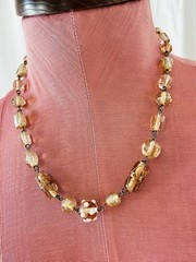 Vintage Wire Wrapped Peach Champagne Art Glass Bead Chain Necklace 20″ 50g