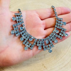 Regal Necklace VTG Jewels Austrian Crystal Rhinestone Art Deco Blue Choker 15″