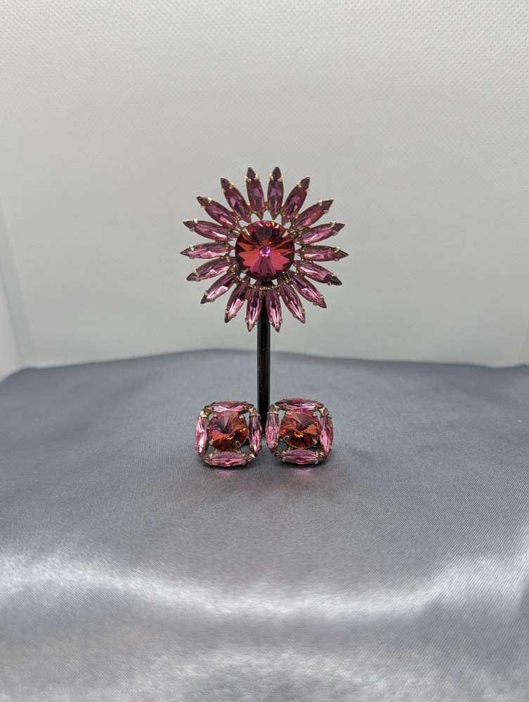 Vintage Demi-Parure Starburst Brooch Pin and Clip Earrings