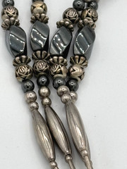 Vintage Southwestern Liquid Silver Hematite Multi Strand Lariat Tassel Necklace