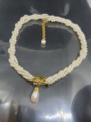 VTG Napier Faux Pearls GoldTone Sliding Pendant Wedding Collar Necklace Signed