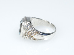 Antique Solid Silver Men’s Signet Ring Natural 5.50 ct Aquamarine Blue, 59