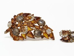 Juliana Style Vintage Topaz Rhinestone Baroque Pearl Brooch Earring Set Fall