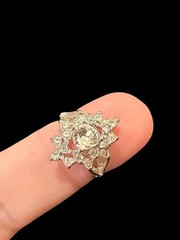 Vintage Uncas Silver Tone Rhinestone Ring Size 6.5 Elegant Floral Design