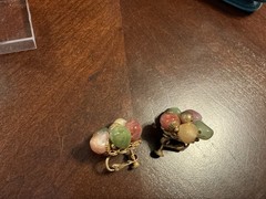 Vtg Signed Miriam Haskell Hand Wired Floral Cluster Clip Earrings Green Cabochon