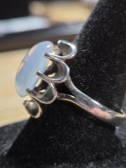 Vintage Sterling Silver Opalite Ring Scalloped Setting Size 7.5 5.29g
