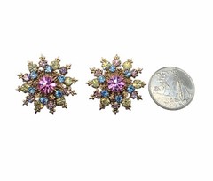 Vintage Austrian Crystal Atomic CIRCA 1950s Clip On EARRINGS Gold Tone