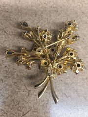 Weiss Vintage Floral Bouquet Statement Brooch Red White and Green Crystal Rhines