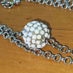 Vintage CHICO’S White Beaded Ball Station Necklace Opera Length 40″ 71g