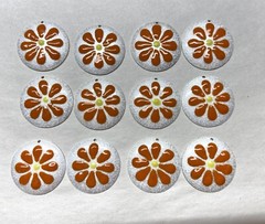 19x Vtg. Guilloche Enamel Charm – Lg. Round charm shape- Orange Daisy Flower
