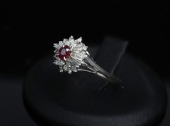 Vintage 0.30ct Intense Red Ruby & 0.24ct Diamond Platinum Ring Size 8, 3.71g