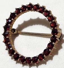 Victorian Rose Cut Garnet Sterling Silver Gold Vermeil 7/8 Inch Circle Brooch