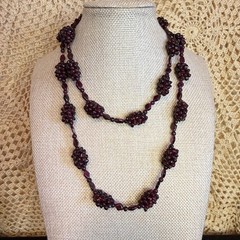 Vintage Garnet Grape Cluster Beaded Necklace 18″ Hang Continuous No Clasp