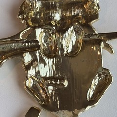 Vintage AJC Gold Tone Cat Kitten Pin Brooch Matte & Shiny Hanging On Branch